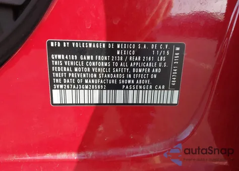 2016 Volkswagen Jetta 1.4T S from USA, damaged, VIN 3VW267AJ3GM285692